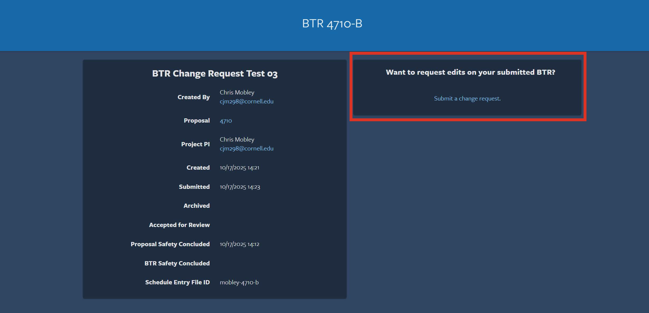 SS of BTR Change Request Button 