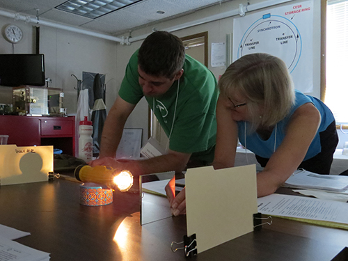 Teachers in the Summer Science Snapshot for Educators program investigating the properties of light.