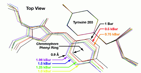 Corresponding changes in the molecular structure with pressure