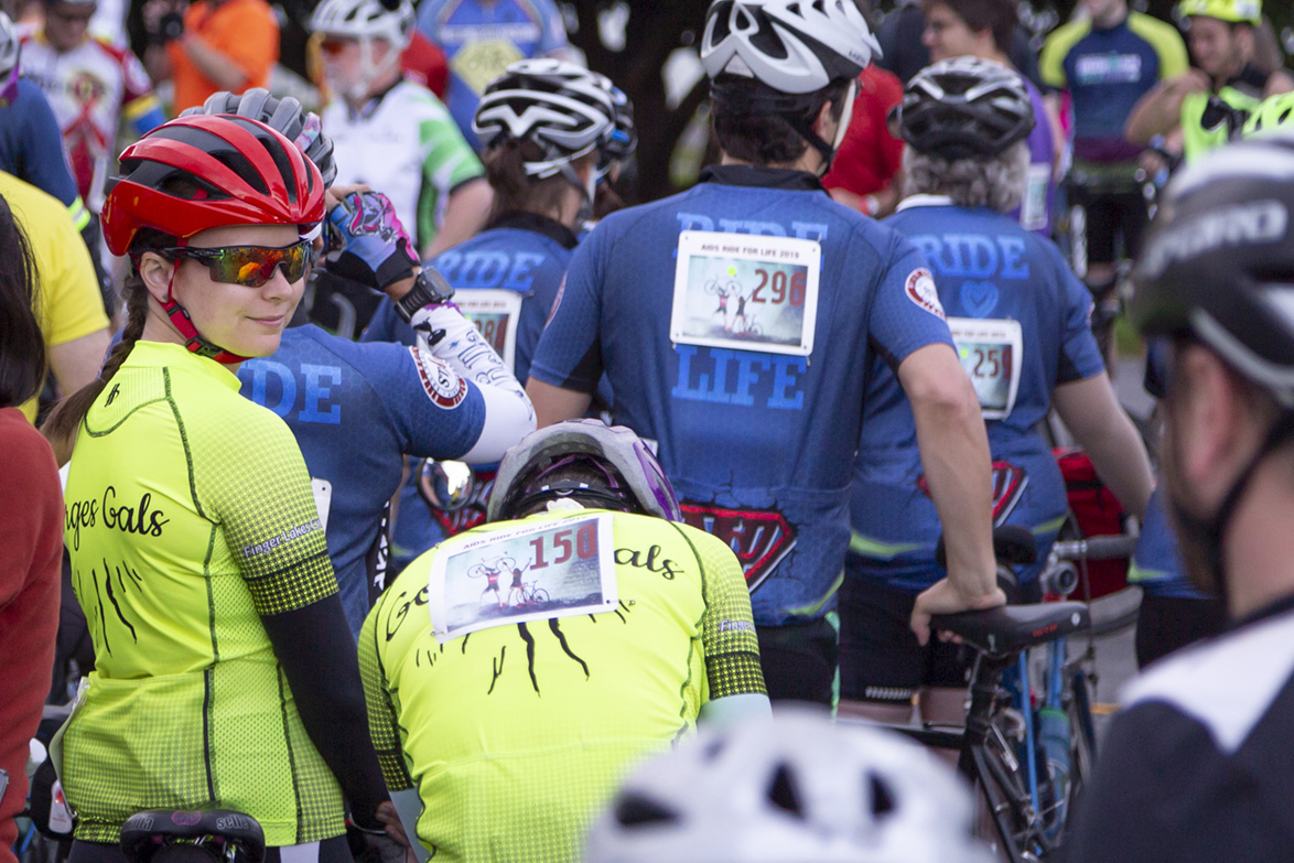 Katie Moring in the crowds at the AIDs ride for life sporting her Georges Gals jersey..