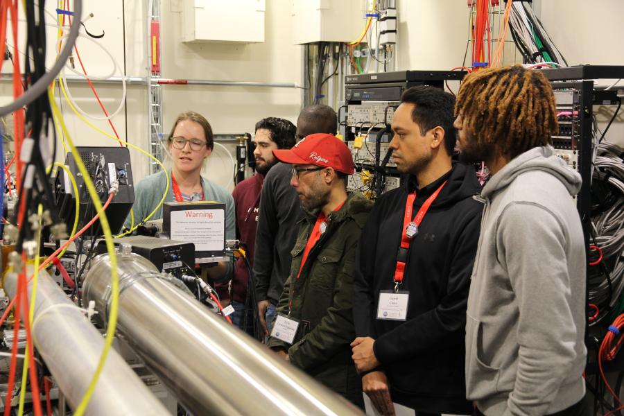 students at beamline