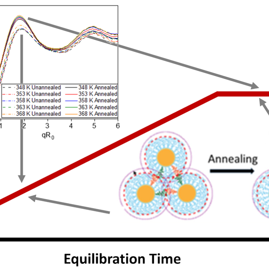 Schematic time dependence of caging strength in self-suspended hairy nanoparticles upon annealing.