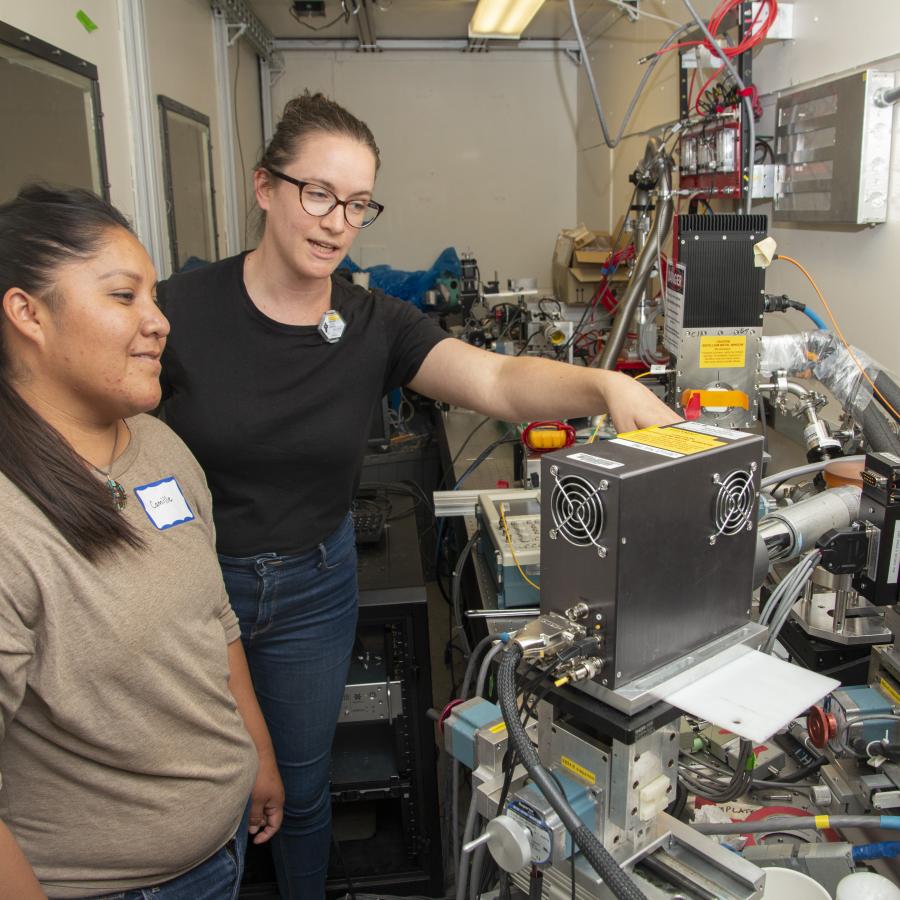 Camille Keith and Louisa Smieska at the beamline