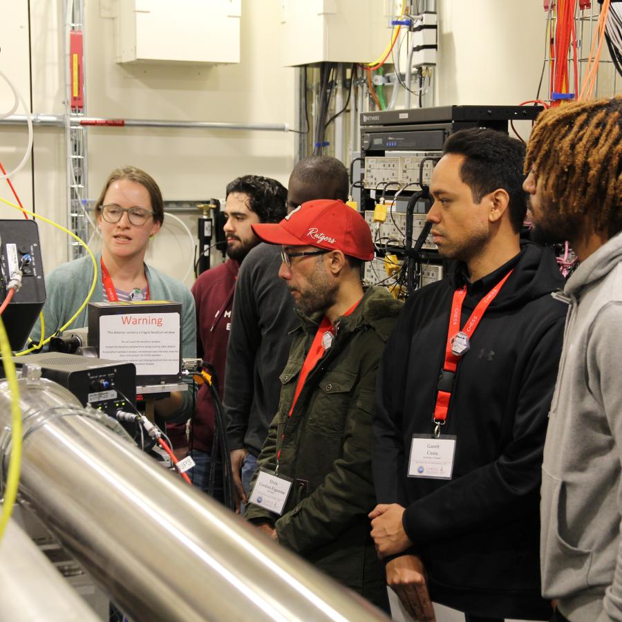 students at beamline