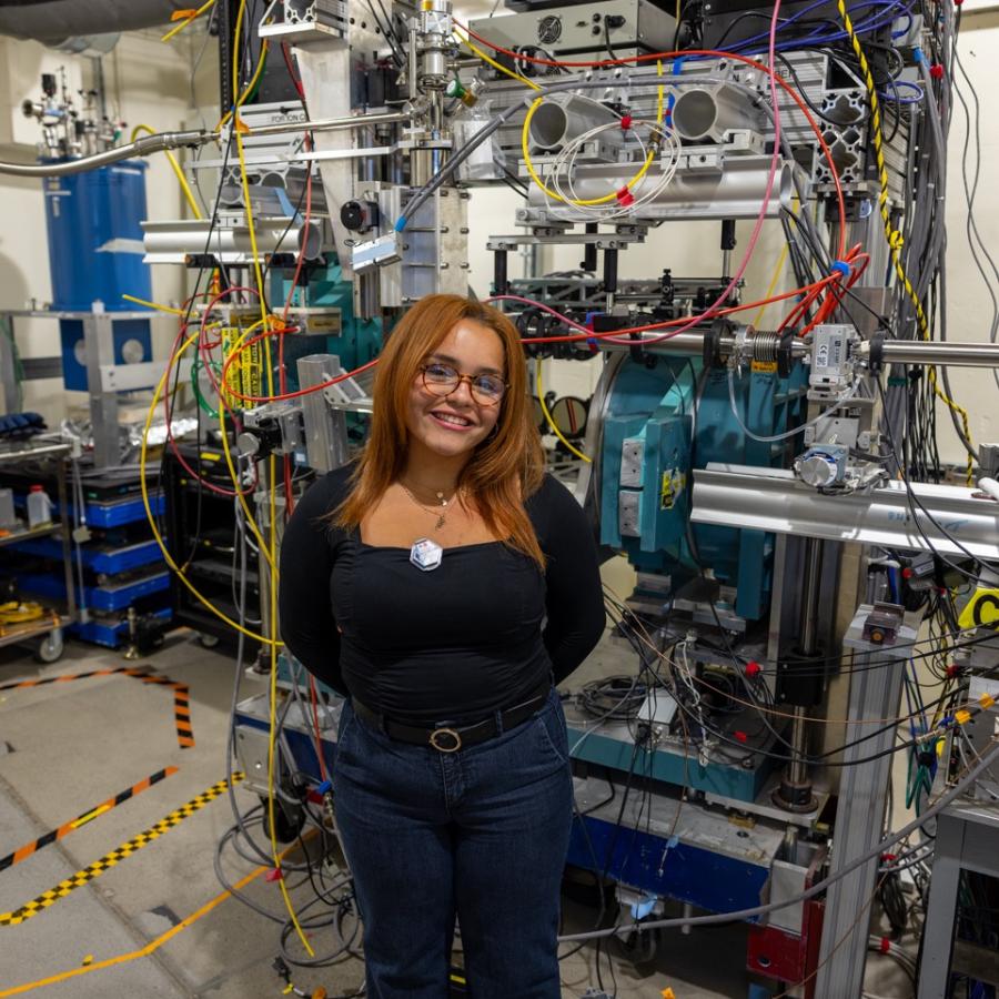student standing in the hutch at CHESS