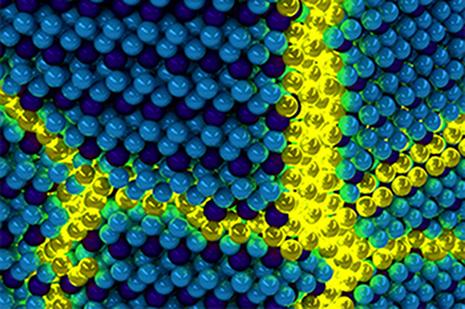 Artist's conception of charge density wave domain walls in TiSe2 and the emergence of superconductivity through their quantum fluctuations.