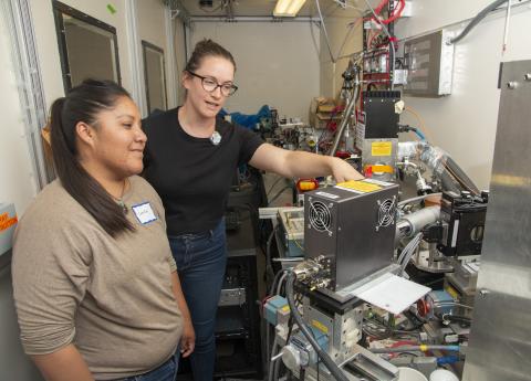 Camille Keith and Louisa Smieska at the beamline