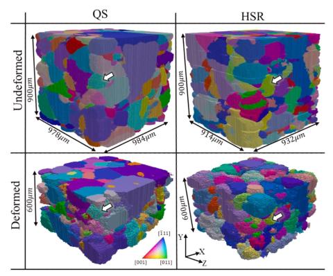 Image of multicolored HEDM characterization of grain structures, description in caption.