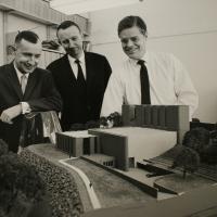 Robert Wilson and Boyce McDaniel observing Wilson Lab at Cornell