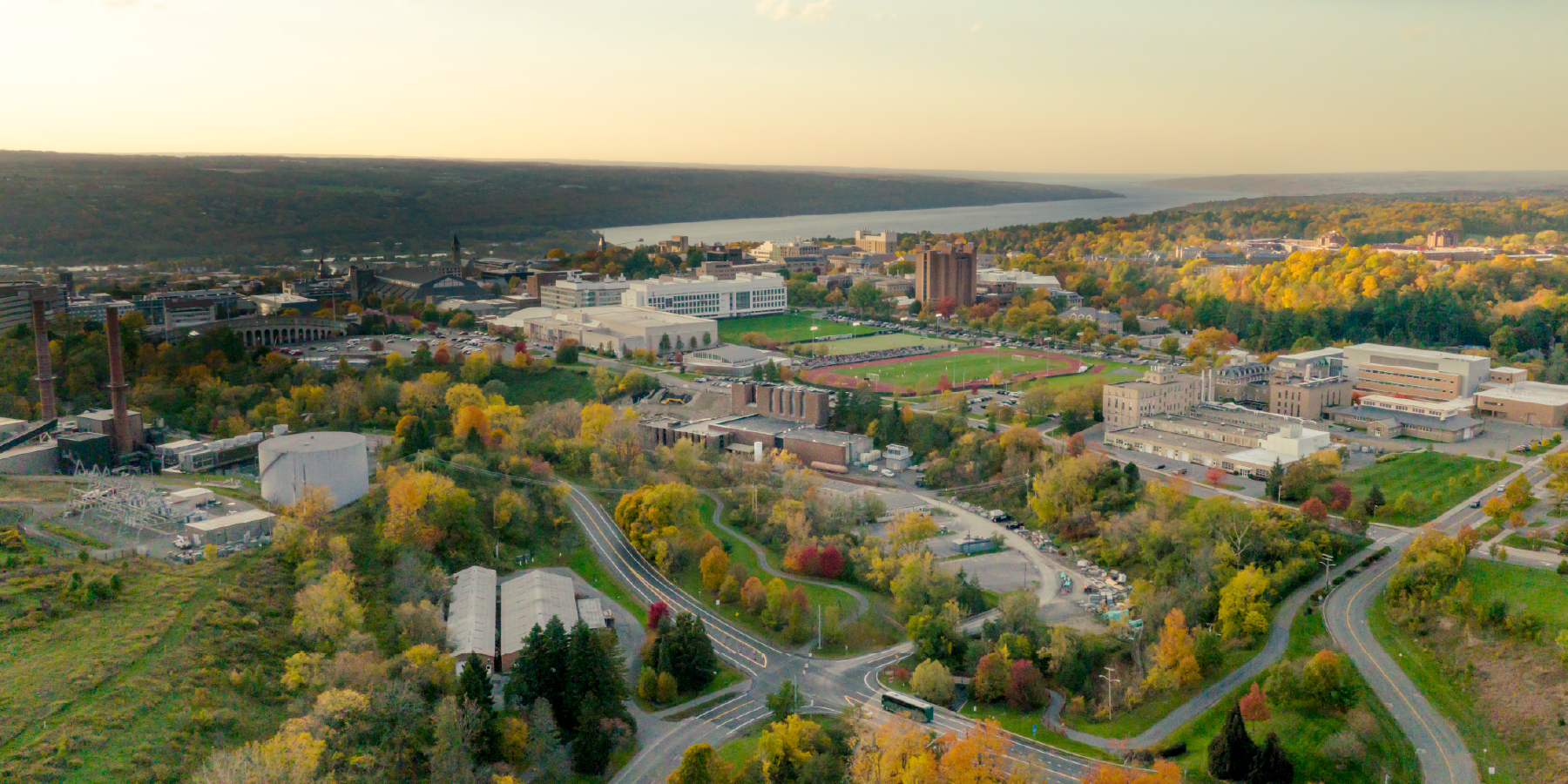 Aerial image of Wilson Lab and the Cornell campus
